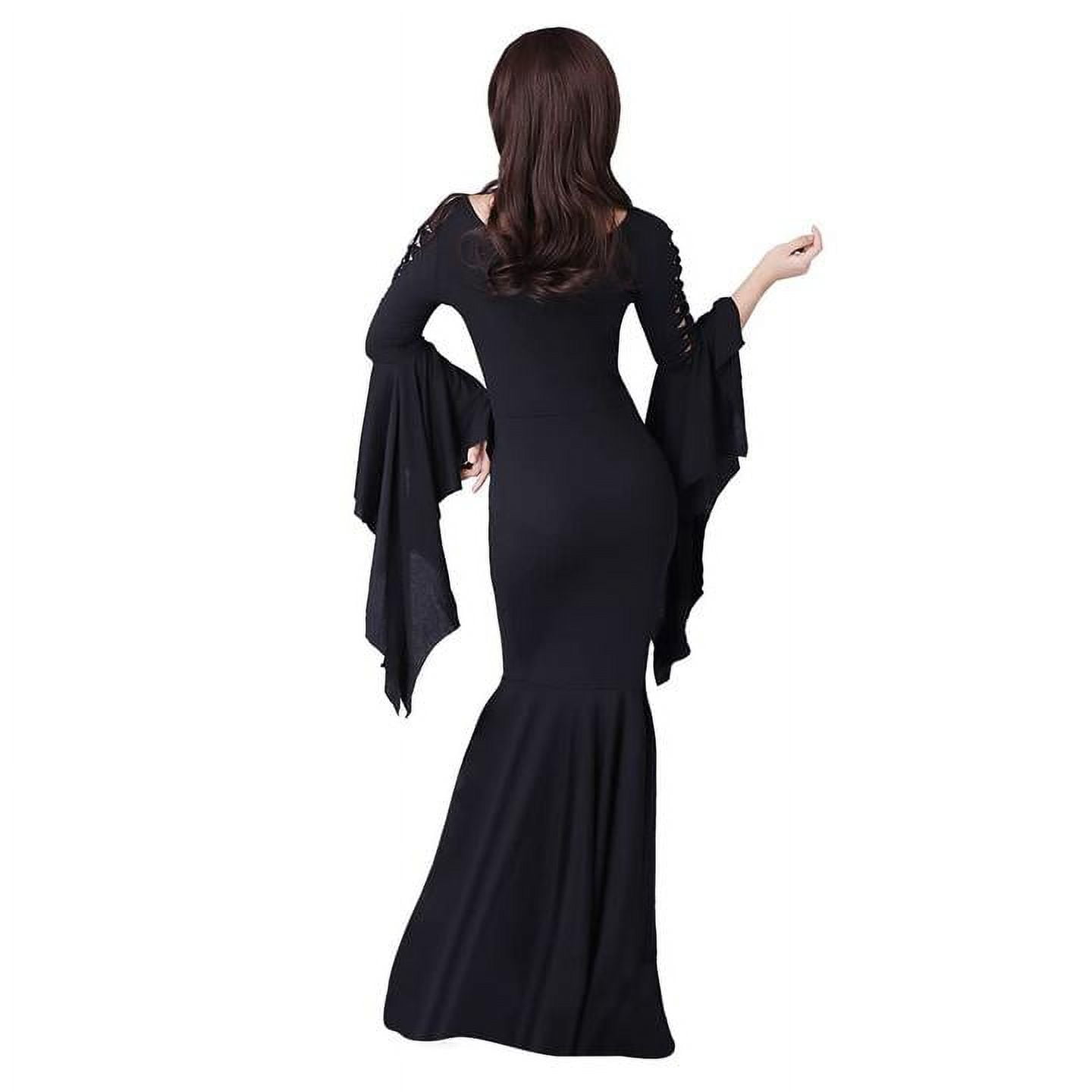 Women's Morticia Addams Floor Dress Costume Sexy Black Gothic