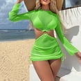 thumbnail image 2 of UTSJKR Women's Mesh Hollow Out Drawstring Bikini 3 Piece Set, Cutout Tie Design Bathing Suit, Sexy Vacation Beachwear Green S, 2 of 9