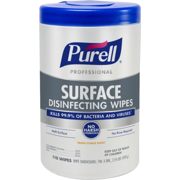 Purell® Professional Surface Disinfecting Wipes, 7" x 8", 110 Wipes Per