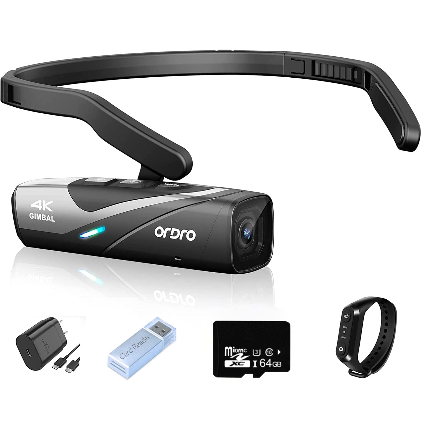4K Vlog Hands Free Wearable Camera, Head-Mounted Video Camera, Wi-Fi APP Control, Auto Focus, 2-Axis Gimbal Stabilizer with Remote Control, Fast Charger, 64GB Micro SD Card - Walmart.com