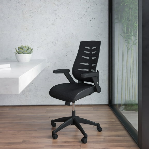 Emma   Oliver High Back Black Mesh Swivel Ergonomic Office Chair with Adjustable Flip-Up Arms