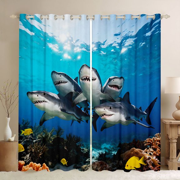 Feelyou Shark Animal Curtains Pack of 2 (42x84 Each), Underwater World Curtains Blackout