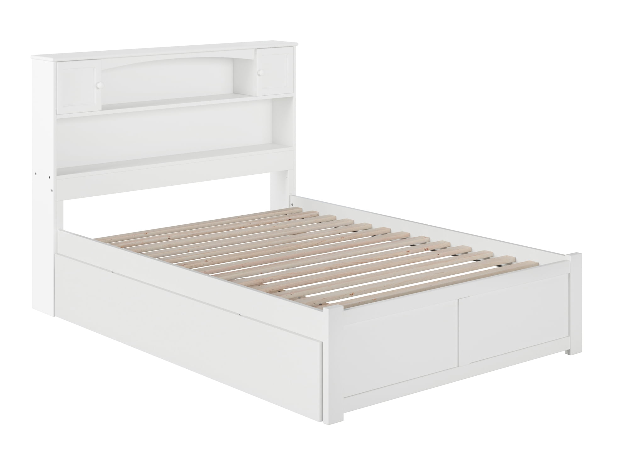 AFI Newport Full Solid Wood Platform Bed with Footboard & Twin Trundle in White
