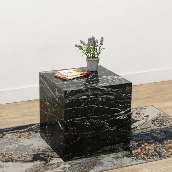 BIDK Home Square Marble Side Table - 18" - Black and White