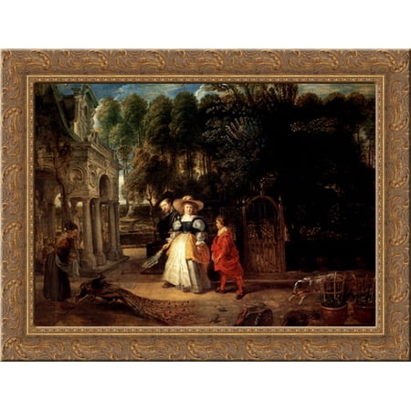 Rubens In His Garden With Helena Fourment 24x20 Gold Ornate Wood Framed Canvas Art by Rubens, Peter Paul