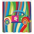 thumbnail image 3 of Modern Decor Shower Curtain, Retro Vector Hippie Style Classic Car with Daisy and Bold Stripes Artwork, Fabric Bathroom Set with Hooks, 69W X 84L Inches Extra Long, Multicolor, by Ambesonne, 3 of 3