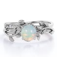 thumbnail image 1 of JeenMata Ópalo Etíope Redondo de 1 Quilate y Moissanita - Engaste de 4 Puntas - Juego de Boda de Inspiración Botánica - Baño de Oro Blanco de 18 K sobre Plata, 1 of 6