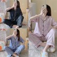 thumbnail image 2 of Elainilye Fashion Silky Pajama Set for Women Home Wear Pajamas Two Piece Outfits Long Sleeve Pants Pajama Set Sleepwear,Blue, 2 of 8