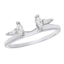 AFFY Marquise & Baguette Cut White Natural Diamond Solitaire Enhancer Ring In 10k White Gold (0.33 Cttw)