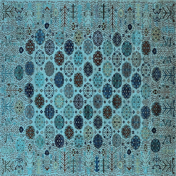 Ahgly Company Indoor Square Oriental Light Blue Industrial Area Rugs, 4' Square