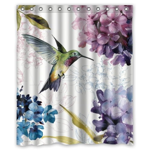 HelloDecor Hummingbird Watercolors Shower Curtain Polyester Fabric