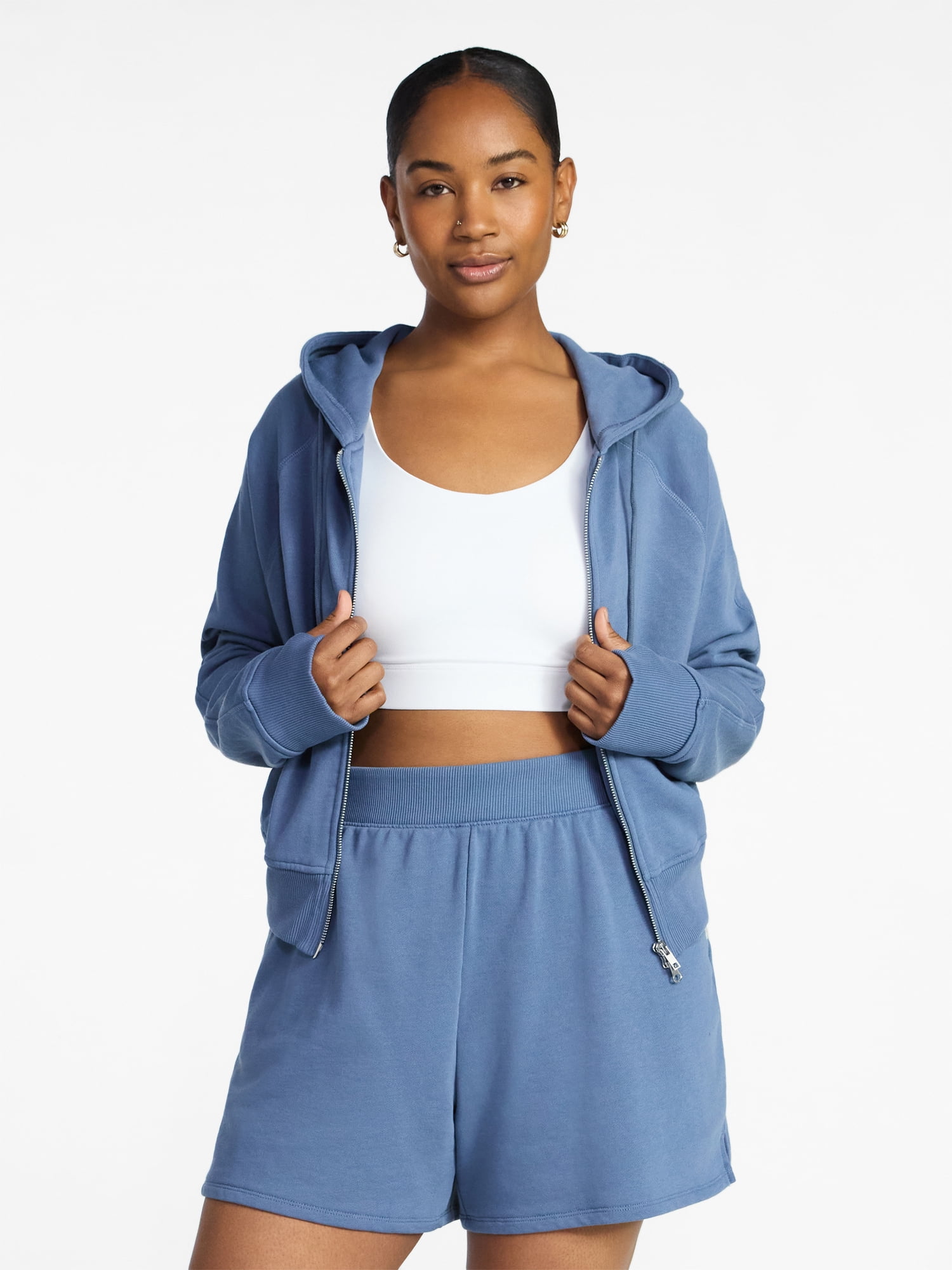 Athletic Works Women's Mineral Wash French Terry Cropped Zip Hoodie, Size XS-XXXL