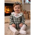 thumbnail image 3 of Cjfdfy  Newborn Baby Girl Holiday Fall Outfit Holiday Thanksgiving Turkey Merry Christmas Embroidery Long Sleeve Doll Collar Plaid Romper And Bow Headband Set, 3 of 9