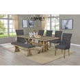 thumbnail image 2 of Rustic Oak Wood Dining Set with Chairs and Bench Upholstered with Gray Linen, 2 of 5