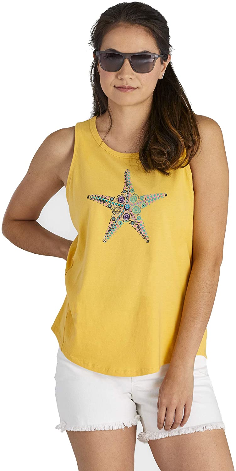 Life is Good Womens HighLow Crusher Graphic Tank Top, Baja Yellow, XXX