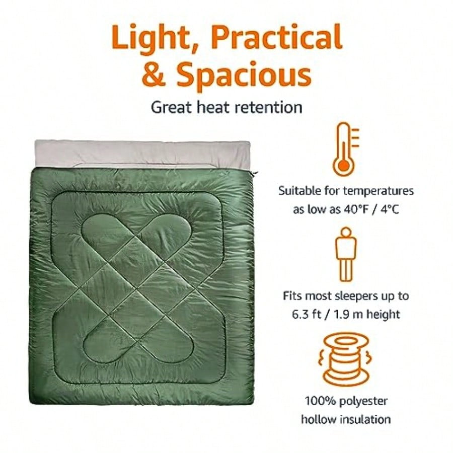 40F Cool Weather TwoPerson Sleeping Bag 87 Inches X 59 Inches Olive Green