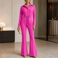 thumbnail image 4 of Edvintorg Women Jumpsuit Lapel Cargo Pocket Button Down Romper Long Sleeve Jumpsuits with Flare Pant Womens Clothing S-XL Hot Pink, 4 of 5