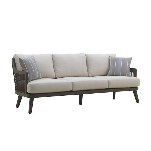 New Classic Furniture Genova Metal/Wicker Patio Sofa with Accent Pillows in Gray