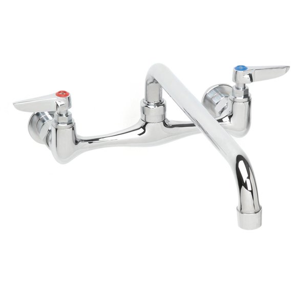 T&S Brass Wall-Mount Swivel Faucet, 12" Spout, 8" Centers, Stainless