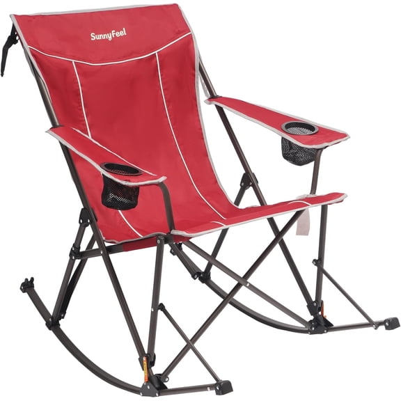 SUNNYFEEL Oversized Folding Rocking Camping Chair with Buckle Design Outdoor Rocker High Back Lawn Camp Rocker Chair with Cup Holder Heavy Duty 500 LBS for Outdoor/Camping/Lounge/Patio with Carry Bag