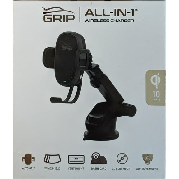 Grip All-in-1 Wireless Charging Car Mount Kit for Qi Enabled Phones - Black