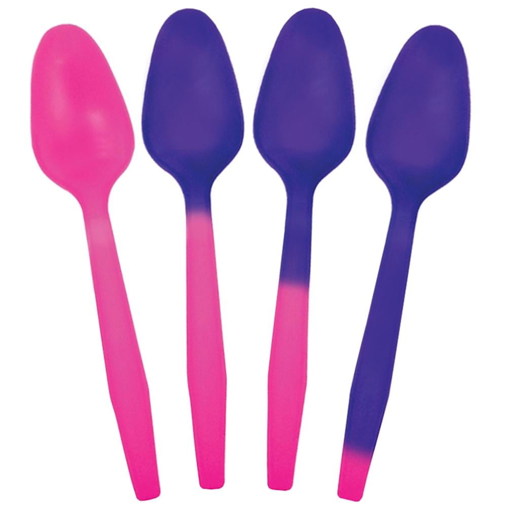 [100 Count] Crazy Color Changing Plastic Spoons Pink to Purple When