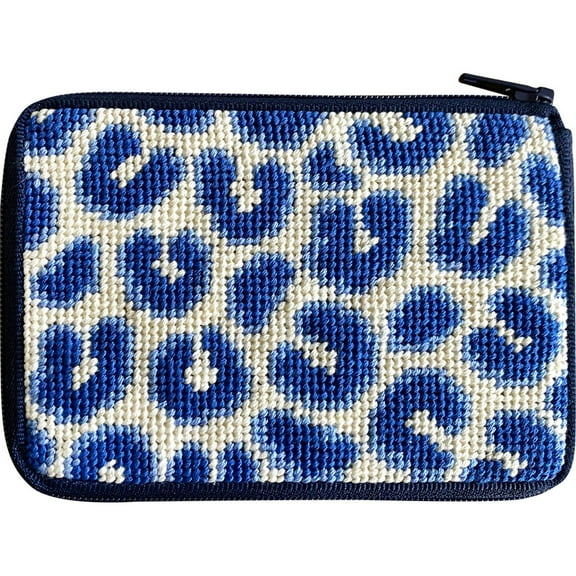 Stitch & Zip Needlepoint Coin Purse Kit- Navy Leopard