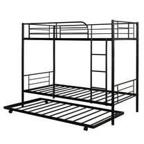 Twin-Over-Twin Metal Bunk Bed With Trundle,Can be Divided into two beds,No Box Spring needed ,Black