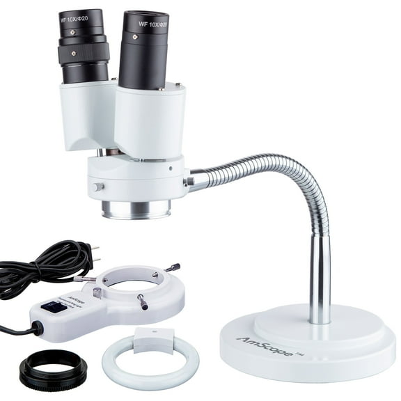 AmScope 8X Binocular Gooseneck Arm Stereo Microscope with 8W Flourescent Ring Light