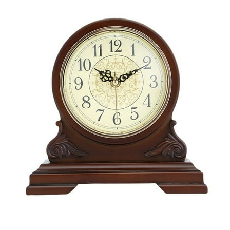 Solid Wood Table Clock,Desk Clock Antique Style Vintage Wooden Pendulum Mantel Retro Battery Operated Quartz Living Room for Desk, Shelf Home Décor Kitchen