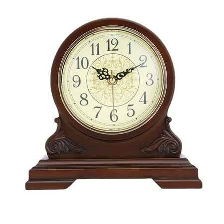 Solid Wood Table Clock,Desk Clock Antique Style Vintage Wooden Pendulum Mantel Retro Battery Operated Quartz Living Room for Desk, Shelf Home Décor Kitchen
