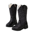 thumbnail image 4 of Splozh Girls Cowgirl Boots Mid Calf Square Toe Western Boot for Kids Glitter Cowboy Boot,Black 10.5, 4 of 6