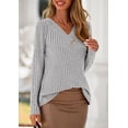 thumbnail image 3 of Camisa PRETTYGARDEN Mujer Manga Larga Cuello en V Acanalada Gris, 3 of 8