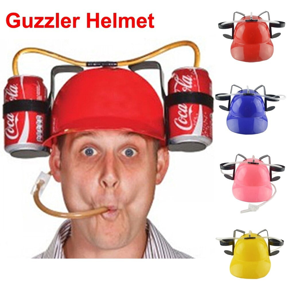 Beer Soda Drinks Guzzler Helmet Fun Drinking Hat Straw Hat Black Party Game Hat Holds 2 Cans of Soda Beer On Side of Helmet 
