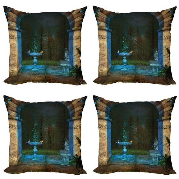 Ambesonne Gothic Throw Pillow Cover 4 Pack, Dark Forest, 18", Blue Grey Green