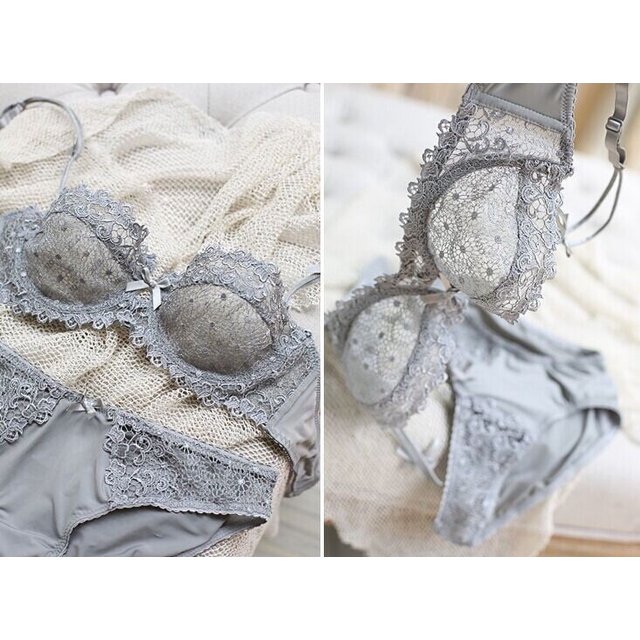 Conjunto de sujetador de lencería sexy de encaje cómodo y fino transparente para mujer