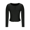 thumbnail image 6 of ZHYou No Boundaries Tops for Women,Slim Fit,Ribbed Kint,Henley Collar,Long Sleeve Crew Neck Button Accent Stretchy Soft Tops,Black,Size M, 6 of 7