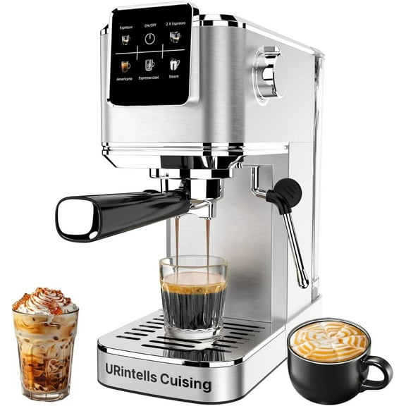 Touchscreen Espresso Machine with Steam Milk Frother, Stainless Steel Coffee Machine