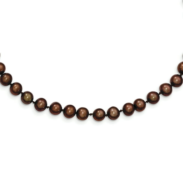925 Argent Sterling Rhodié 6-7mm Brun Eau Douce Cultivé Collier de Perles 18 Pouces