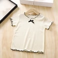 thumbnail image 4 of Fengqque Girl's T-shirt Summer Short Sleeve Tops Bow Lettuce Trim Crew Neck Shirts Loose Fit Casual Basic Tees Beige 5-6 Years, 4 of 7