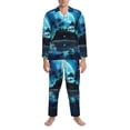 thumbnail image 3 of Yiaed Hawaiian Beach Pirate Moon Print Men’s Pajamas Set - Long Sleeve Button Down Sleep Shirt and Pajama Bottoms Sleepwear Set Mens Pjs Sets Men's Pajama Bottoms-Small, 3 of 7