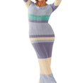 thumbnail image 1 of Robe Longue Tricotée pour Femmes Automne Décontractée Contraste Couleur Rayures Épaules Dénudées Manches Longues Robe Slim Vêtements d'Automne, 1 of 7
