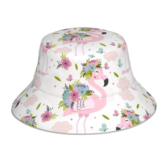 Kll Flamingo And Flowers Bucket Hat for Women Men Packable Travel Beach Sun Hat Outdoor Rave Accessories Reflective Fisherman Cap