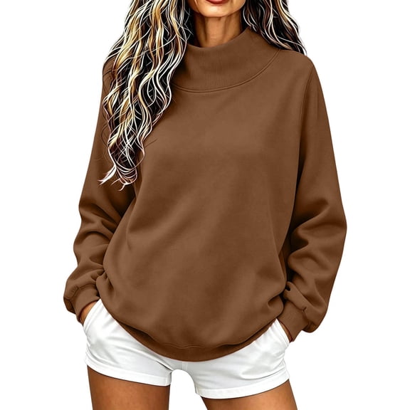 DISKEBUISS Women's Mock Neck Sweatshirt Long Sleeve Loose Casual Pullover for Fall Winter Basic Tops