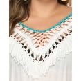 thumbnail image 5 of Plus Size XL-3XL Swimsuit Cover Ups Womens Sexy Bathing Suit Cover Up Crochet Hollow Out V Neck Seethrough Bikini Beach Cover Ups with Tassel White Alsol Lamesa, 5 of 6