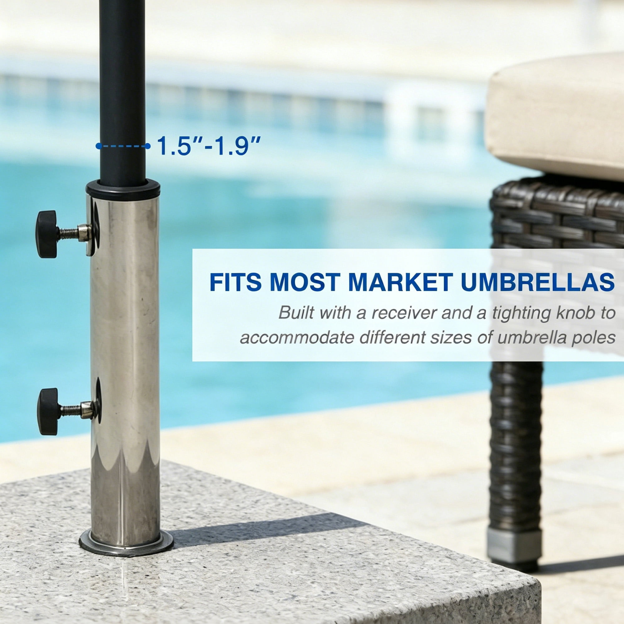 Abble 66 lbs  Heavy Duty Square Granite Umbrella Base Stand with Wheels and Handle in Gray
