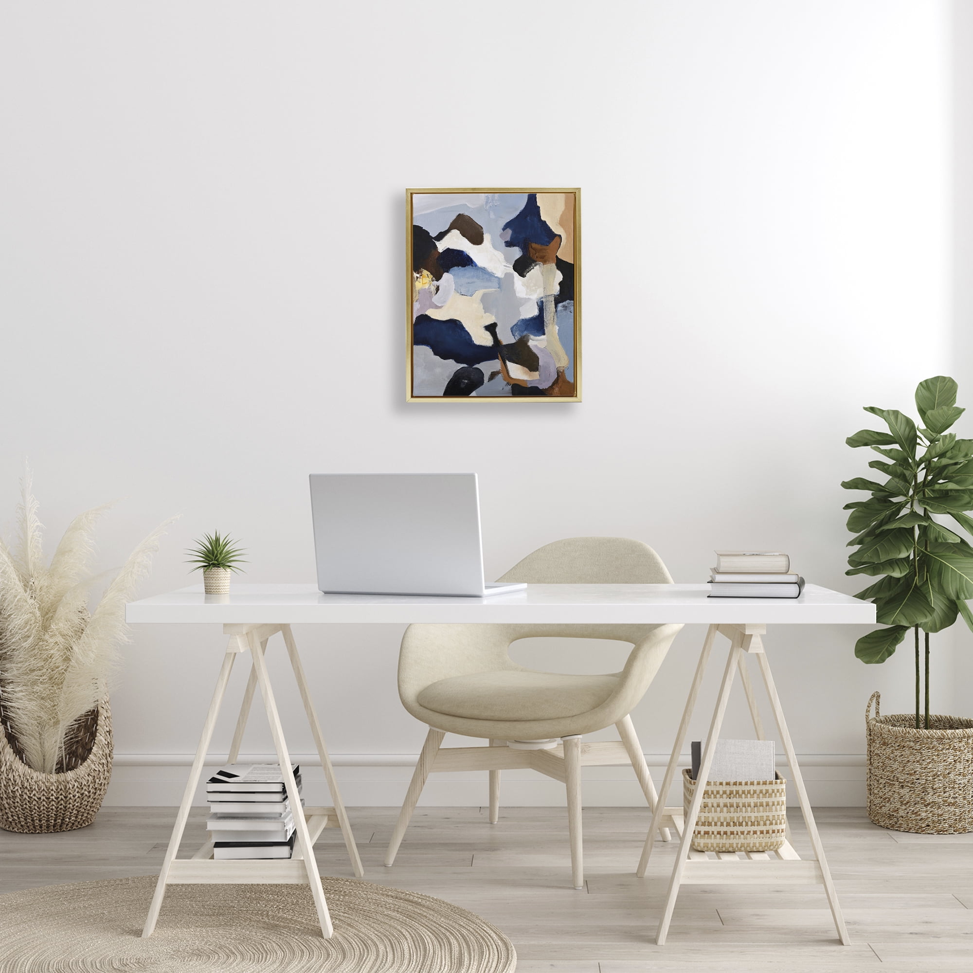 Cool Tones Composition Gold Framed Floater Canvas Wall Art, design by Design Fabrikken