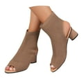 thumbnail image 2 of Mepaouo Knit Peep Toe Booties for Women Slingback Heel Ankle Boots Hollow Heeled Dress Sandals(Khaki,7.5), 2 of 9