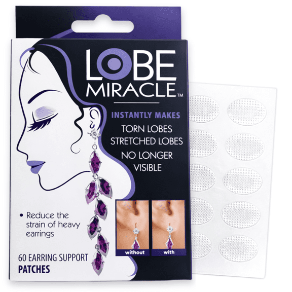 Lobe Miracle- Clear Earring Support Patches - Earring Backs For Droopy Ears, Torn or Stretched Ear Lobes (60 Patches)