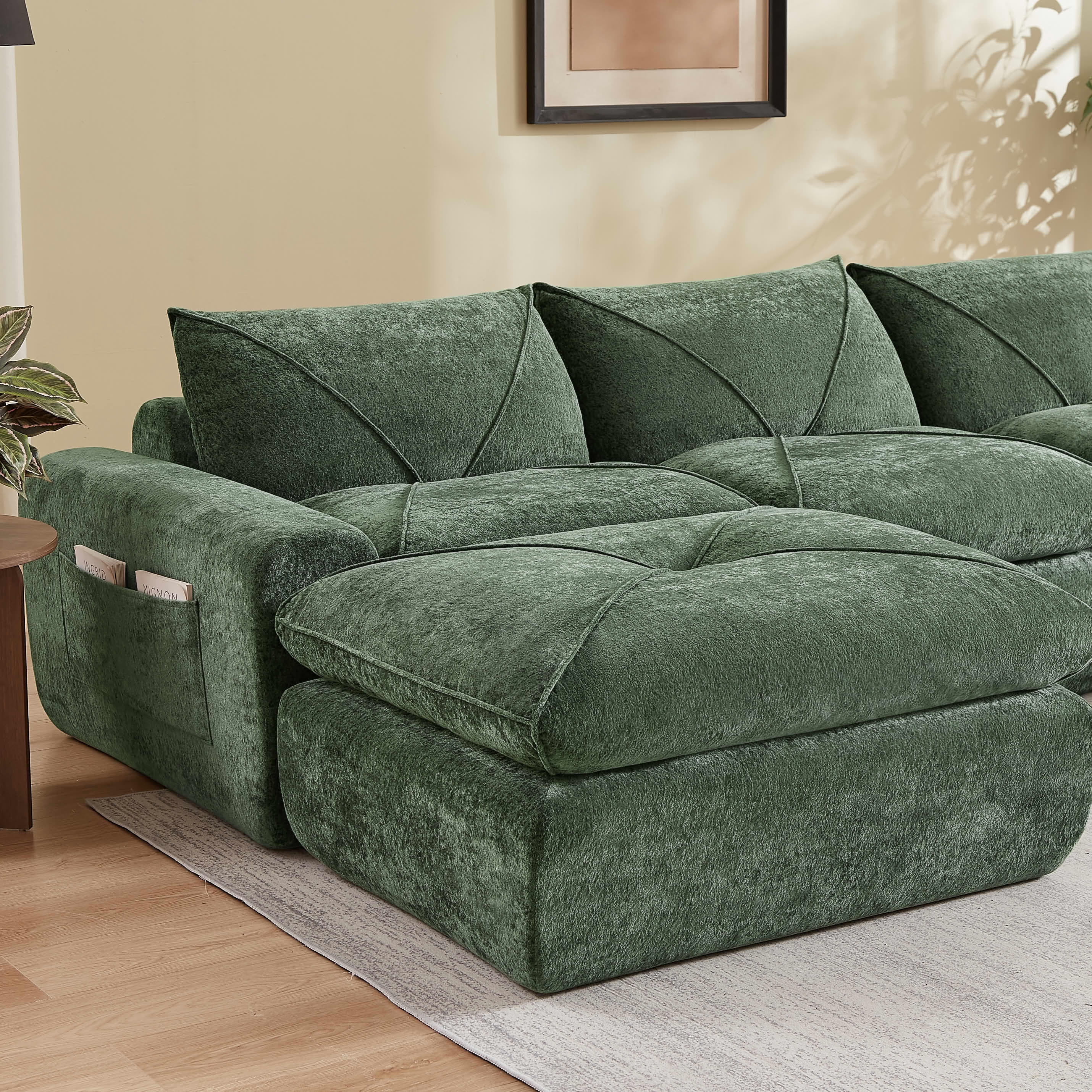 MAYEERTY 153" Green Chenille Oversized U-Shaped Modular Sectional Sofa, 300lbs Spring Support for Living Room